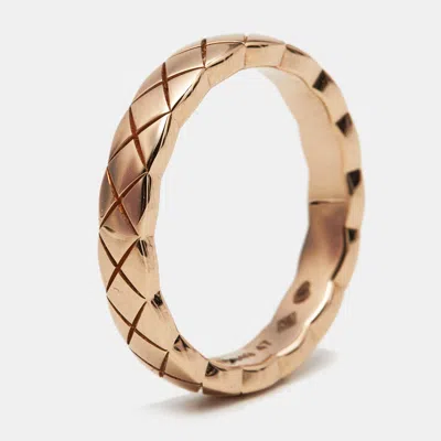 Pre-owned Chanel Coco Crush Quilted Motif 18k Rose Gold Mini Band Ring Size 47