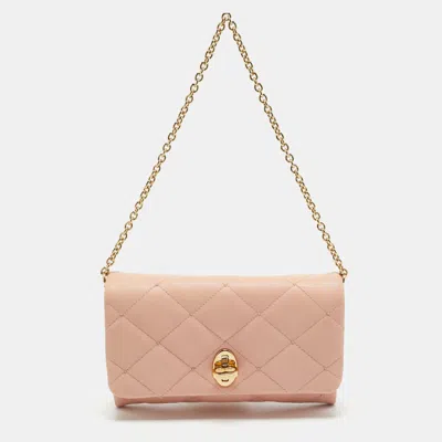 Pre-owned Dolce & Gabbana Pink Quilted Leather Chain Clutch