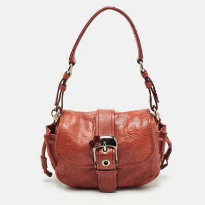Pre-owned Miu Miu Brick Red Leather Embellished Buckle Flap Bag