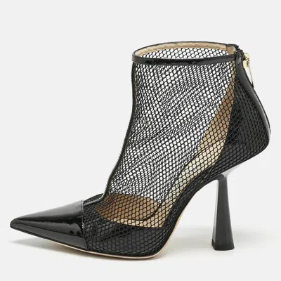 Pre-owned Jimmy Choo Black Mesh And Patent Leather Kix Ankle Boots Size 37