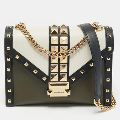Pre-owned Michael Kors Tricolor Leather Large Studded Whitney Shoulder Bag In Multi