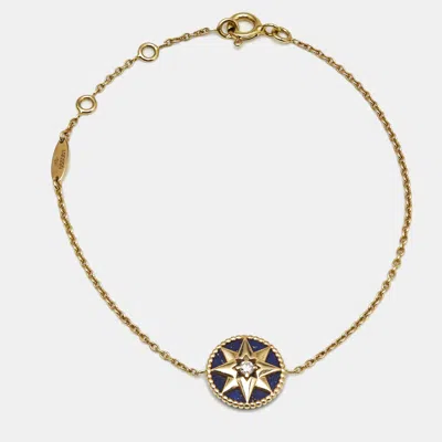 Pre-owned Dior Rose Des Vents Lapis Lazuli Diamond 18k Yellow Gold Bracelet