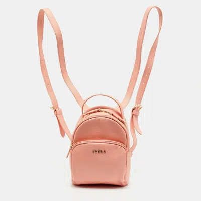 Pre-owned Furla Peach Leather Mini Frida Backpack In Orange