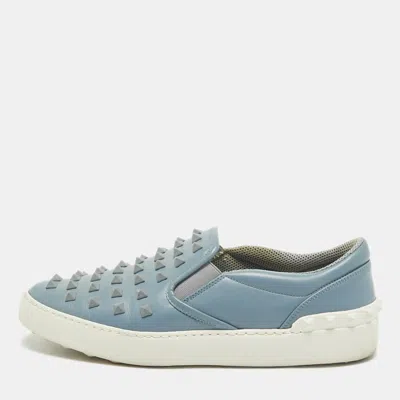 Pre-owned Valentino Garavani Light Blue Leather Rockstud Slip On Sneakers Size 39