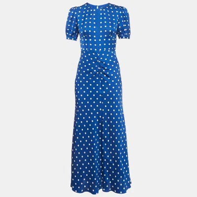 Pre-owned Self-portrait Blue Polka Dot Print Satin Long Dress S