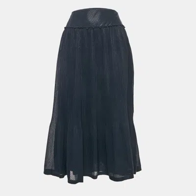 Pre-owned See By Chloé Navy Blue Checks Chiffon Plisse Midi Skirt M