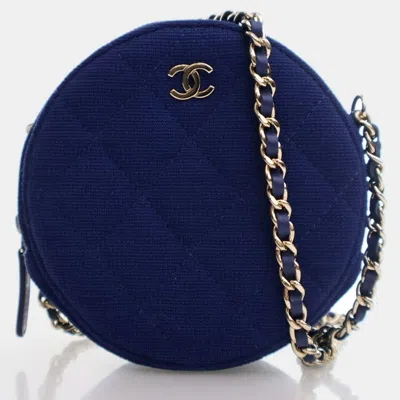 Pre-owned Chanel Blue Mixed Fibre Round Clutch With Chain