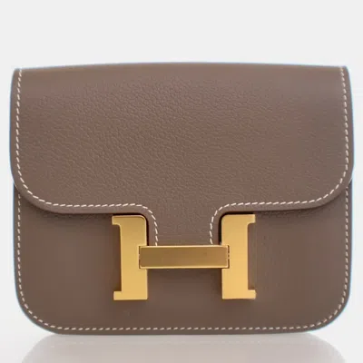Pre-owned Hermes Constance Slim Etoupe Evercolor Wallet