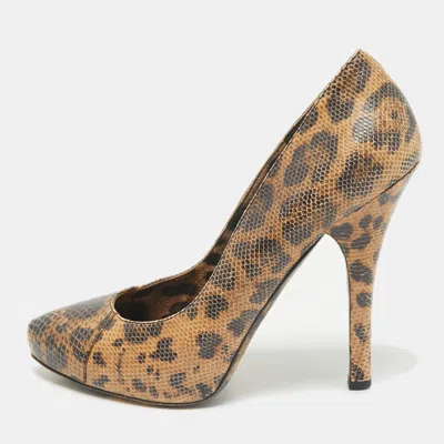 Pre-owned Dolce & Gabbana Beige/brown Python Embossed Leather Platform Pumps Size 38 In Sand