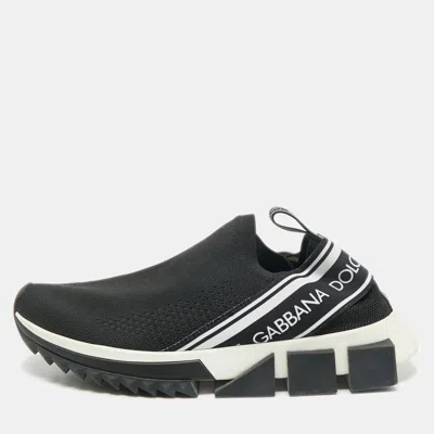 Pre-owned Dolce & Gabbana Black Knit Fabric Sorrento Slip On Sneakers Size 37