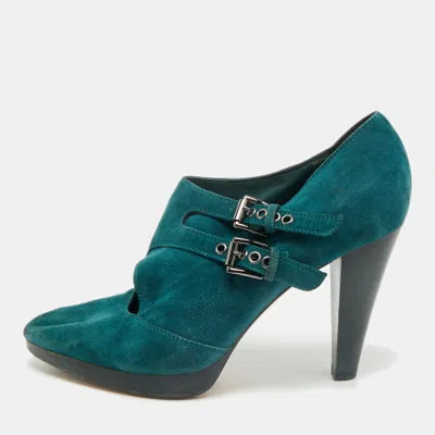 Pre-owned Gianvito Rossi Teal Green Suede Ankle Booties Size 40