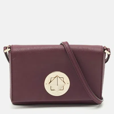 Pre-owned Kate Spade Burgundy Saffiano Leather Newbury Lane Sally Crossbody Bag