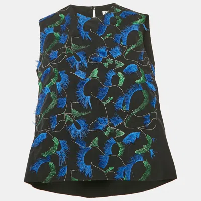 Pre-owned Kenzo Black Embroidered Crepe Sleeveless Top M