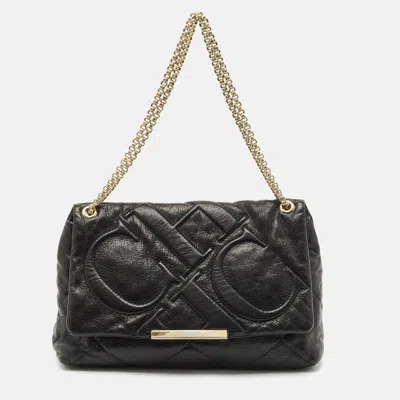 Pre-owned Ch Carolina Herrera Black Quilted Leather Flap Chain Shoulder Bag