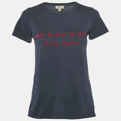 Pre-owned Burberry Blue/red Cotton Crew Neck T-shirt Xs