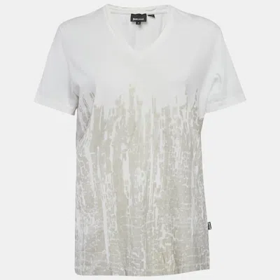 Pre-owned Just Cavalli Off White Printed Cotton Blend V- Neck T-shirt M