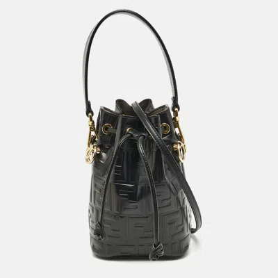 Pre-owned Fendi Black Zucca Embossed Leather Mini Mon Tresor Bucket Bag