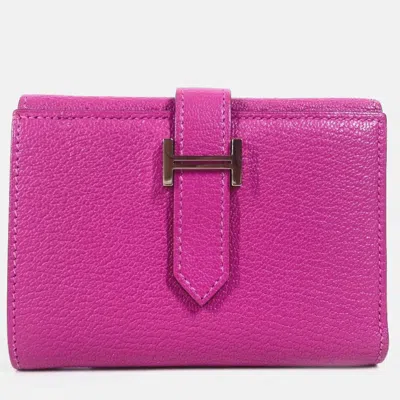 Pre-owned Hermes Bearn Compact Combination Pink Purple Chevre Magnolia Tri-fold Wallet