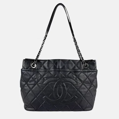 Pre-owned Chanel Shoulder Bag Caviar Skin Leather Black Silver