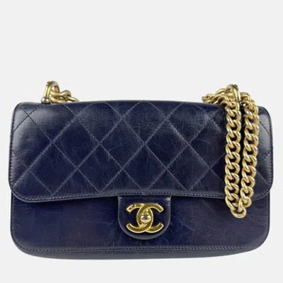 Pre-owned Chanel Shoulder Bag Leather Navy Gold