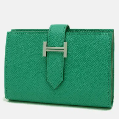 Pre-owned Hermes Bearn Mini Vert Jade Epsom Wallet