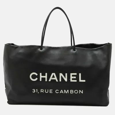 Pre-owned Chanel Essential Tote Bag Large Leather Black White
