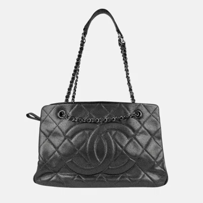 Pre-owned Chanel Shoulder Bag Caviar Skin Leather Metallic Dark Grey