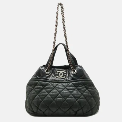 Pre-owned Chanel In The Mix Matelasse Coco Mark Chain Shoulder Bag Tote Sparkle Leather Black