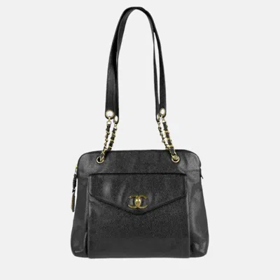 Pre-owned Chanel Shoulder Bag Caviar Skin Leather Black Gold