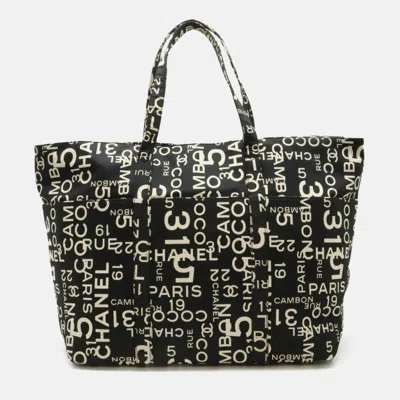 Pre-owned Chanel By Sea Line Tote Bag Large Plastic Chain Canvas Black Ivory
