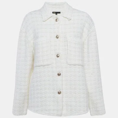 Pre-owned Maje Ivory Tweed Oversized Jacket L