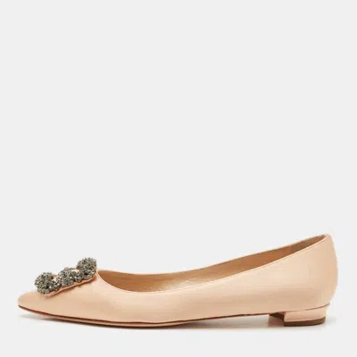Pre-owned Manolo Blahnik Peach Satin Hangisi Ballet Flats Size 38.5