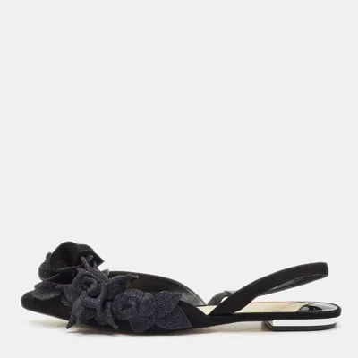 Pre-owned Sophia Webster Black Suede And Glitter Slingback Flats Size 39.5