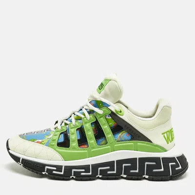 Pre-owned Versace Multicolor Leather And Canvas Trigreca Sneakers Size 42