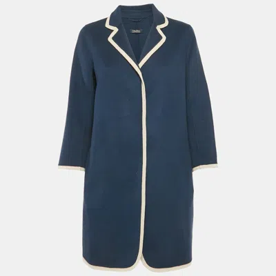 Pre-owned S'max Mara Navy Blue Wool Button Front Long Coat L
