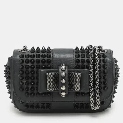 Pre-owned Christian Louboutin Black Leather Mini Spiked Sweet Charity Crossbody Bag