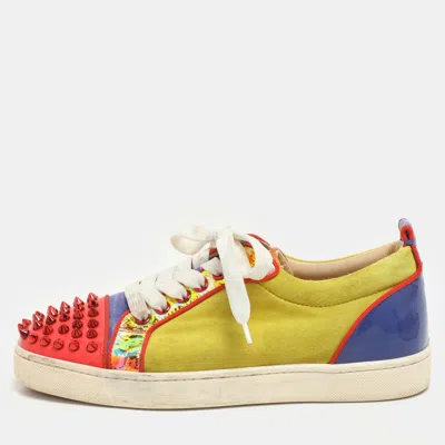 Pre-owned Christian Louboutin Multicolor Suede And Patent Leather Louis Junior Spikes Sneakers Size 37.5
