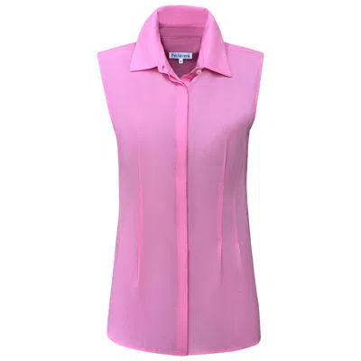 Perlavera Women's Pink Oneil Rose Solid Soft Cotton Sleeveless Shirt