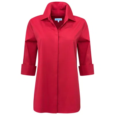 Perlavera Women's Melody Red Three Quarter Sleeve Length Missy Fit Shirt