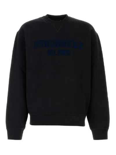Dsquared2 Cotton Sweatshirt With Ribbed Cuffs And Hem In Black