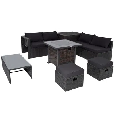 Hivvago 9 Pieces Patio Furniture Set With 32" Fire Pit Table And 50000 Btu Square Propane Fire Pit In Gray