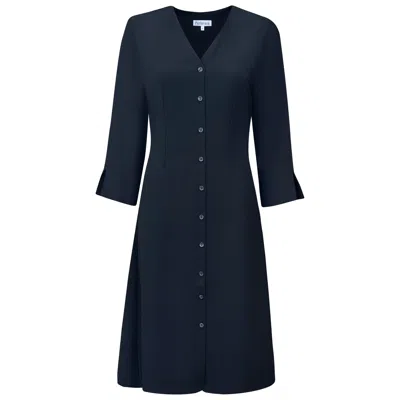 Perlavera Women's Stella Black Three Quarter Sleeve Length Slim Fit Midi Dress With Belt In Black