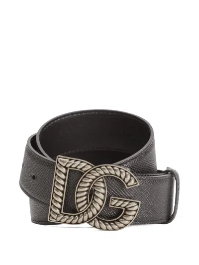 Dolce & Gabbana Black Belt With Logo Plaque On The Front In Leather Man In Black