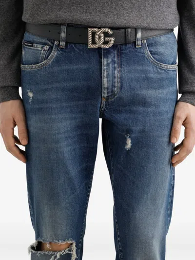 Dolce & Gabbana Black Belt With Logo Plaque On The Front In Leather Man In Black