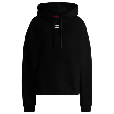 Hugo Boss Cotton-terry Hoodie With Stacked Logo And Kangaroo Pocket In Black