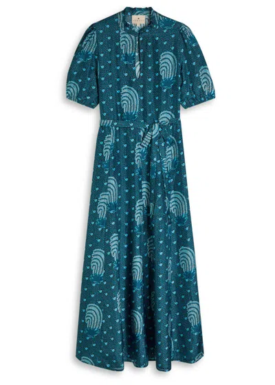 Hannah Artwear Oceanus Printed Silk Maxi Dress In Blue