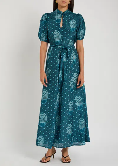 Hannah Artwear Oceanus Printed Silk Maxi Dress In Blue