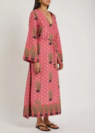 Hannah Artwear Leandra Printed Silk Maxi Dress In Pink