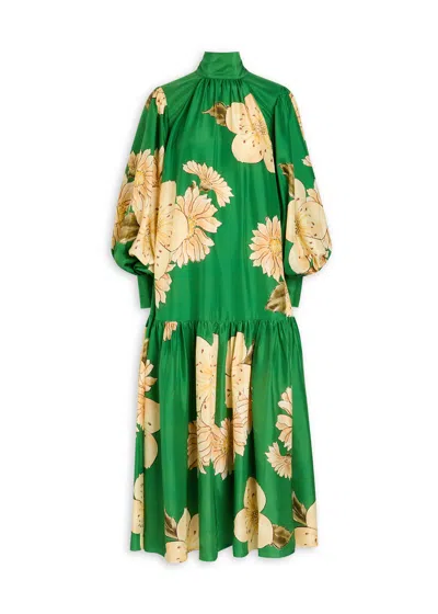Alemais Sage Floral-print Silk Gown