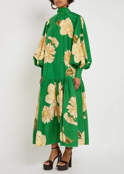 Alemais Sage Floral-print Silk Gown